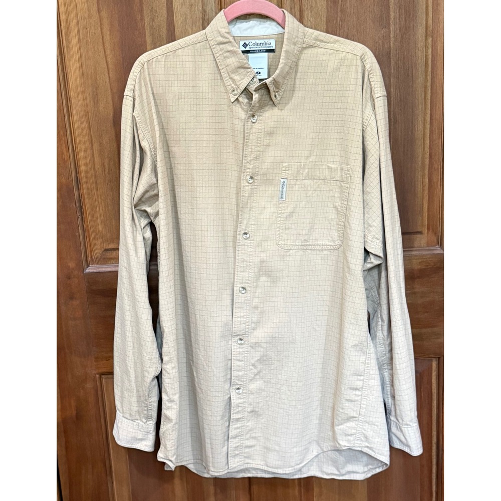 Columbia Sportswear Tan Micro Grid Button Down Shirt Mens LT Tall AJ7739 Cotton